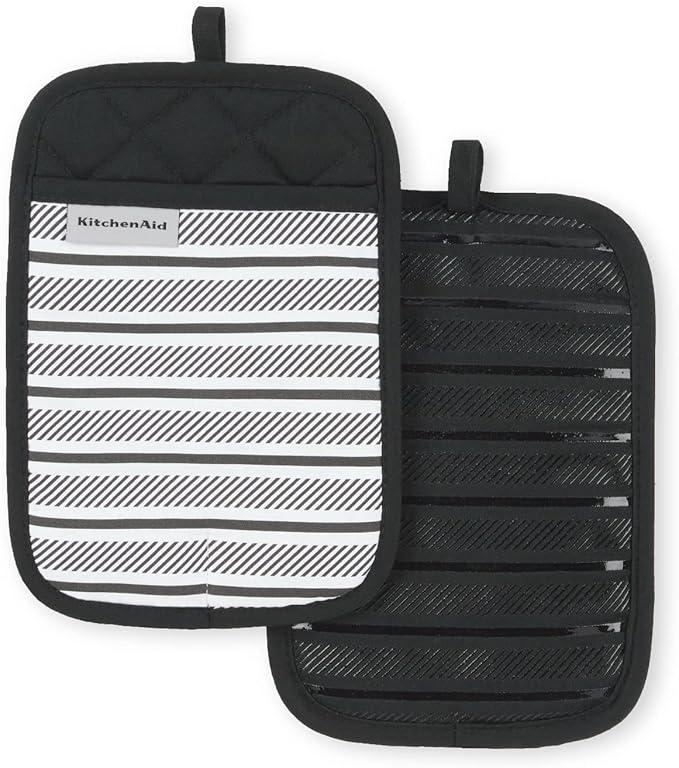 KitchenAid Albany Pot Holder 2-Pack Set, Black, 7"x10"