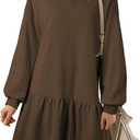 BLENCOT Womens 2025 Fall Long Sleeve Pullover Tops Crewneck Rib Knit Patchwork Sweatshirt Dress Casual Mini Dresses (Beige), Size M