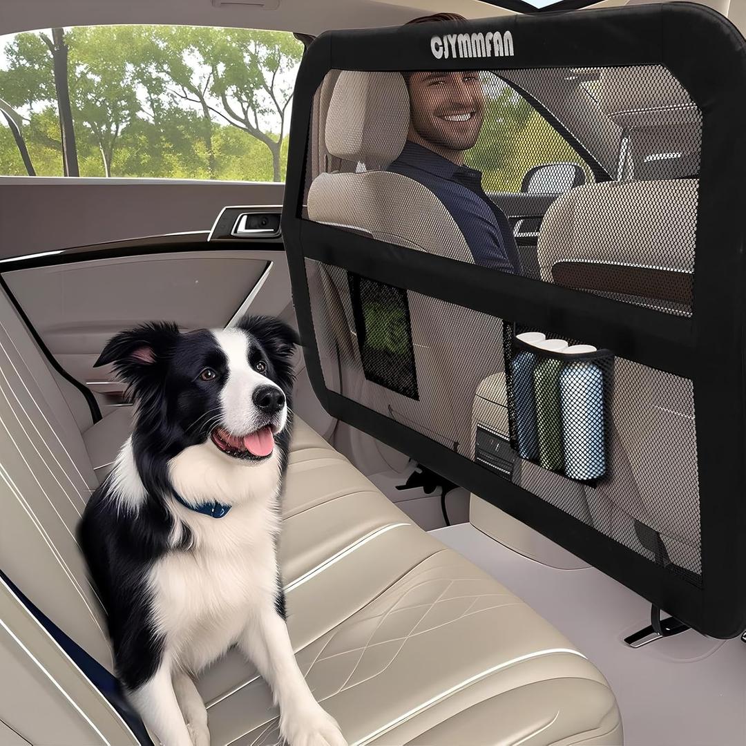 Dog Barrier for Car Back Seat & Cargo Area with Wider Coverage, Universal Fit for Cars, SUVs & Sedans, Dog Car Gate Divider with Chew-Proof Transparent Net and Sturdy Metal Frame for Backseat & Trunk (Mediumfamily car /small & medium SUV)