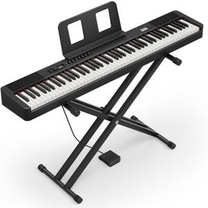 Donner DEP-20 Lite Digital Piano 88 Key Weighted Keyboard Full Size, Portable Electric Piano Set with Stand, Sustain Pedal, LCD, Wireless MIDI Audio, 185 Tones, Gifts for Beginners Teens, Black