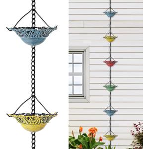 Tfro & Cile Rain Chain Gutter Downspout Colorful Catcher Outside Water Diverter Decorative Garden Rain Cups Chime Home Decor - 8 1/2 Ft Length