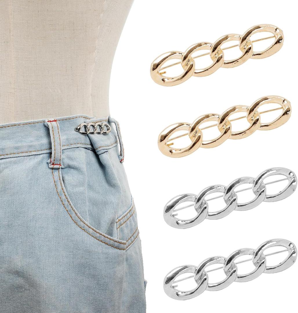 6pcs Adjustable Jean Tightening Clips, No Sew & No Tools Pants Waist Tightener, Fashionable Metal Jean Button Pins for Pants Skirts Coats
