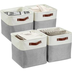 DECOMOMO Storage Cubes, 12x12 Storage Bins, Baskets for Shelves (Grey & White, Cube 12" - 4 Pack) (Cube/4P - 12"x12"x12", Grey and White)