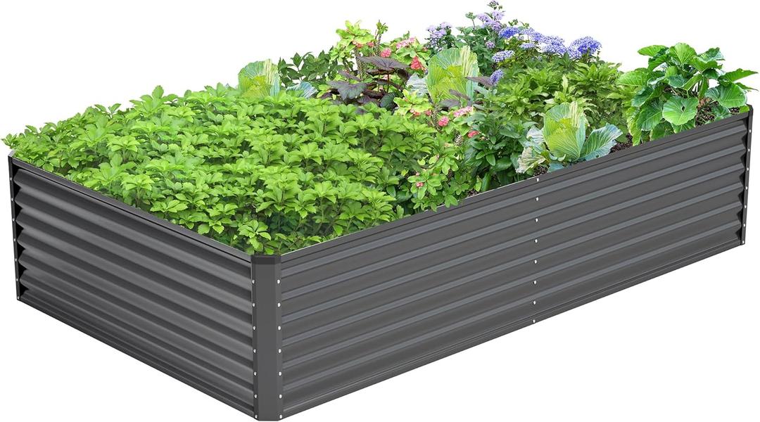 8x4x2FT Galvanized Raised Garden Bed,Galvanized Planter Boxes Outdoor, Large Metal Raised Garden Beds for Vegetables-Grey