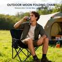 Outdoor 3-Layer Padded Moon Chair, Thick Cotton Cushion, 600D Oxford Fabric, Portable Folding Camping Chair with Side Pocket, Supports up to 300 lbs, 26" x 15" x 15" (Black/Compact), 26in x 15in x 15in