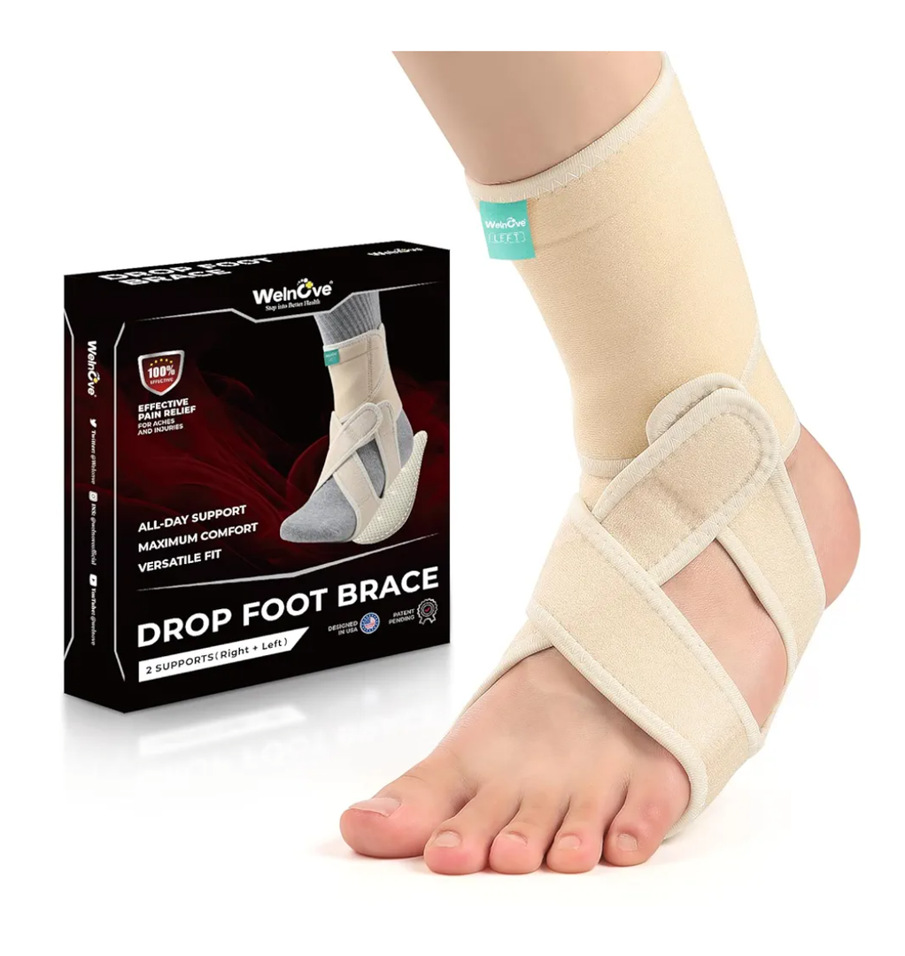 Welnove 2 Pack Drop Foot Brace with Arch Support，AFO Brace for Walking ，Relieve The Instability of Lower Limbs by Foot Drop, MS, TBI, Spinal Cord Injury, Cerebral Palsy(Beige, Include Left and Right)