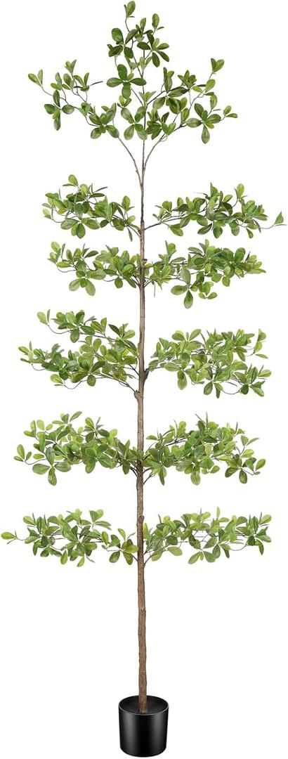 FEELEAD Faux Black Olive Tree 8FT Tall Artificial Shady Lady Tree with Natural Wood Trunk and Realistic Leaves, Large Fake Tree for Indoor Home and Office Decor