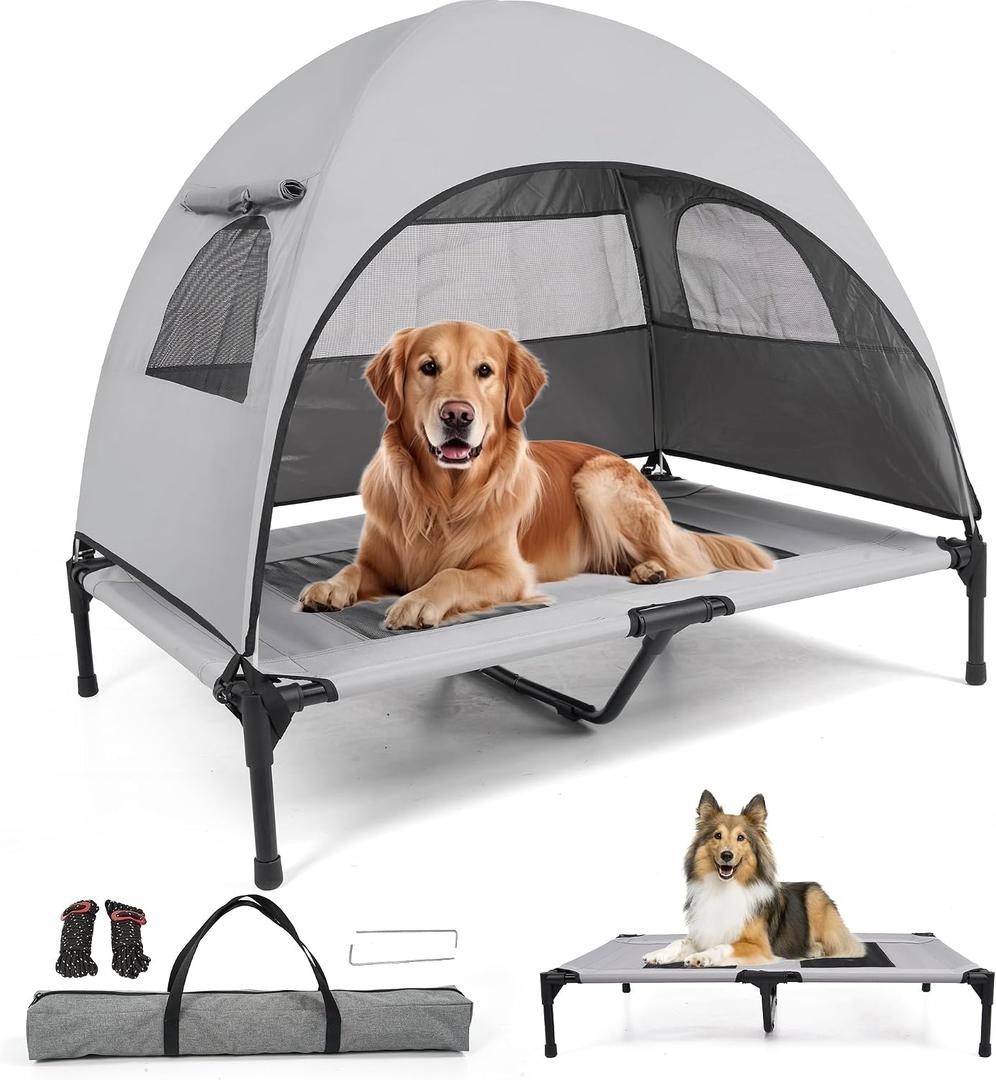 Elevated Outdoor Dog Bed with Canopy Cooling Camping Tent, Removable Shade, Off-Ground Cot, Medium