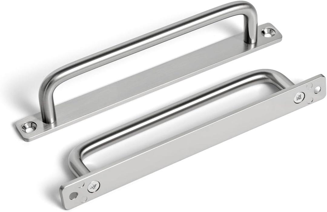 Set of 12, 5" Ceter to Center Sleek Brushed Nickel Cabinet Pulls - Modern Minimalist Handles - Kitchen Pulls for Drawers - 5/16 Inches Diameter with Back Plate