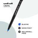 Uni-Ball Onyx Rollerball Pens, Micro Point, 0.5 mm, Black Barrel, Blue Ink, Pack Of 12