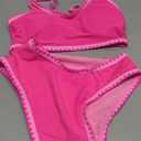 Herseas Women's Bikini Sets Shell Stitch Swimsuits High Rise Scoop Stretchy Bathing Suits Modest Hot Pink Vacation Outfits Small