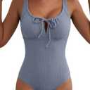 Aleumdr Womens Textured One Piece Swimsuit Tummy Control Bathing Suit Tie Knot Cutout Swimwear, M