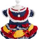 MengYu Small Dog Dress Cat Princess Costumes, Pet Birthday Clothes,Lolita Costume Dress for Puppy and KittenVelvet Pet Bodysuit Clothes for DailyAnniversaryIndoorOutdoor (Blue&Red, L)