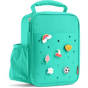Fit & Fresh Lunch Box For Kids, Boys & Girls, School, Camp, Insulated Bag With Shoe Charm Slots For Personalization, Teal