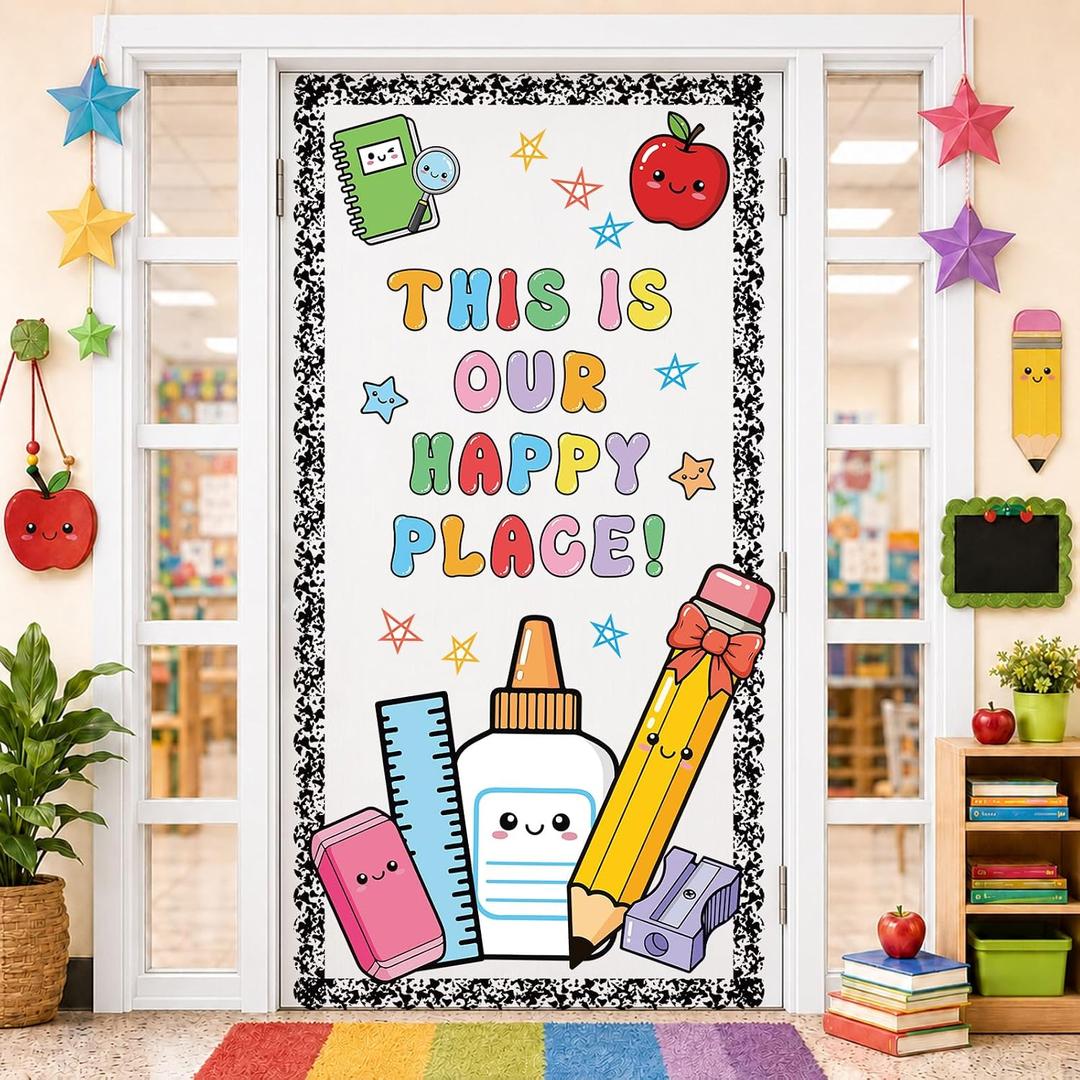 96Pcs Classroom Door Decor Welcome Back to School Cutouts Composition Notebook Bulletin Board Set First Day df School Party Supplies Notebook Sign Door Cover for Classroom Window Office Decorations, 90×180cm/35.5×71inch