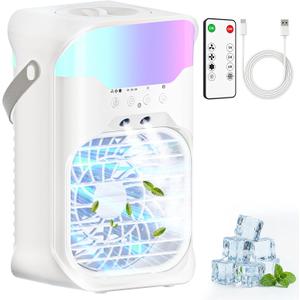 Portable Air Conditioners, Air Conditioner, Dual Nozzle AC Unit with Remote Control, 1600ML Tank, 3 Speeds, Timer & 70 Adjustable Airflow, Evaporative Mini Air Conditioner for Bedroom, Office Camping