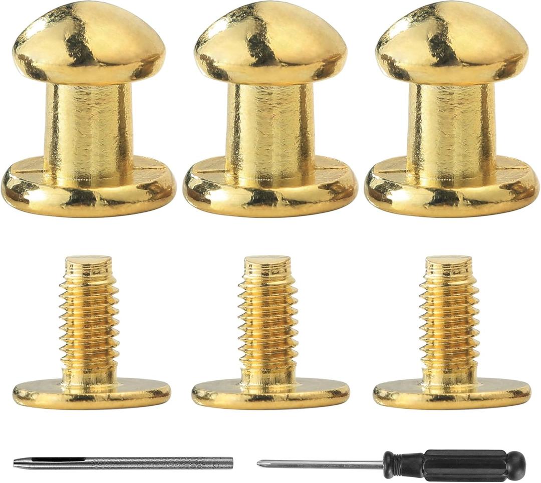 YORANYO 30 Sets 8MM Round Head Button Stud for Leather Chicago Screws Spikes and Stud Leather Rivets Screws Button Rivets for Repair and Decorate Clothing Shoes Belts Bags Dog Collars (Gold)