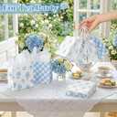 Silkfly 24 Pack Mini Blue Floral Gift Bags with Handles Tissue Paper Small Spring Flower Candy Goodie Bags for Mothers Day Baby Shower Tea Party Bridesmaid Birthday Wedding Supplies, 5x5x3 Inch