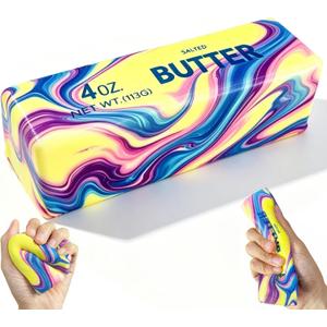 Butter Squishy Fidget Toy, Realistic Butter Stick, Super Soft Slow Rising Stress Relief Toy for Anxiety, Non-Stick TPR Sensory Squeeze Toy for Adults & Kids, Desk Decor Gift (Marbled Colors)