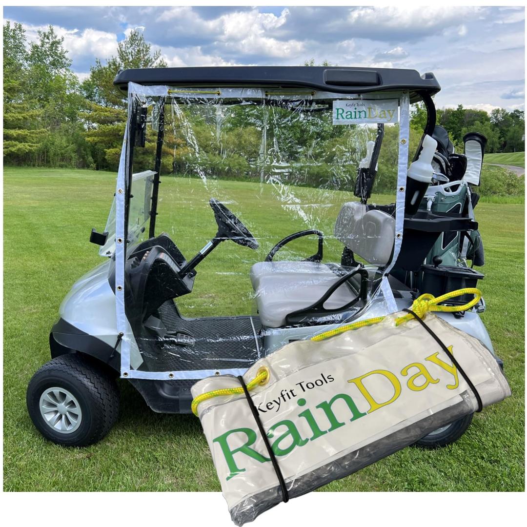 Keyfit Tools RainDay Golf Cart Rain Cover Side Panel Door Shield ~ Fast Easy On & Off ~ Portable Storable for Use On Golf Carts Fold Away Roll Up Driver Or Passenger Side Rain Wind Blocker Curtain
