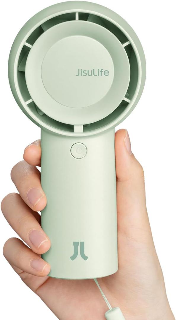 JISULIFE Portable Handheld Turbo Fan [16H Max Cooling Time], 4000mAh USB Rechargeable Personal Battery Operated Lash  Small Pocket Fan with 5 Speeds for Travel/Outdoor/Vacation/Concerts - Green
