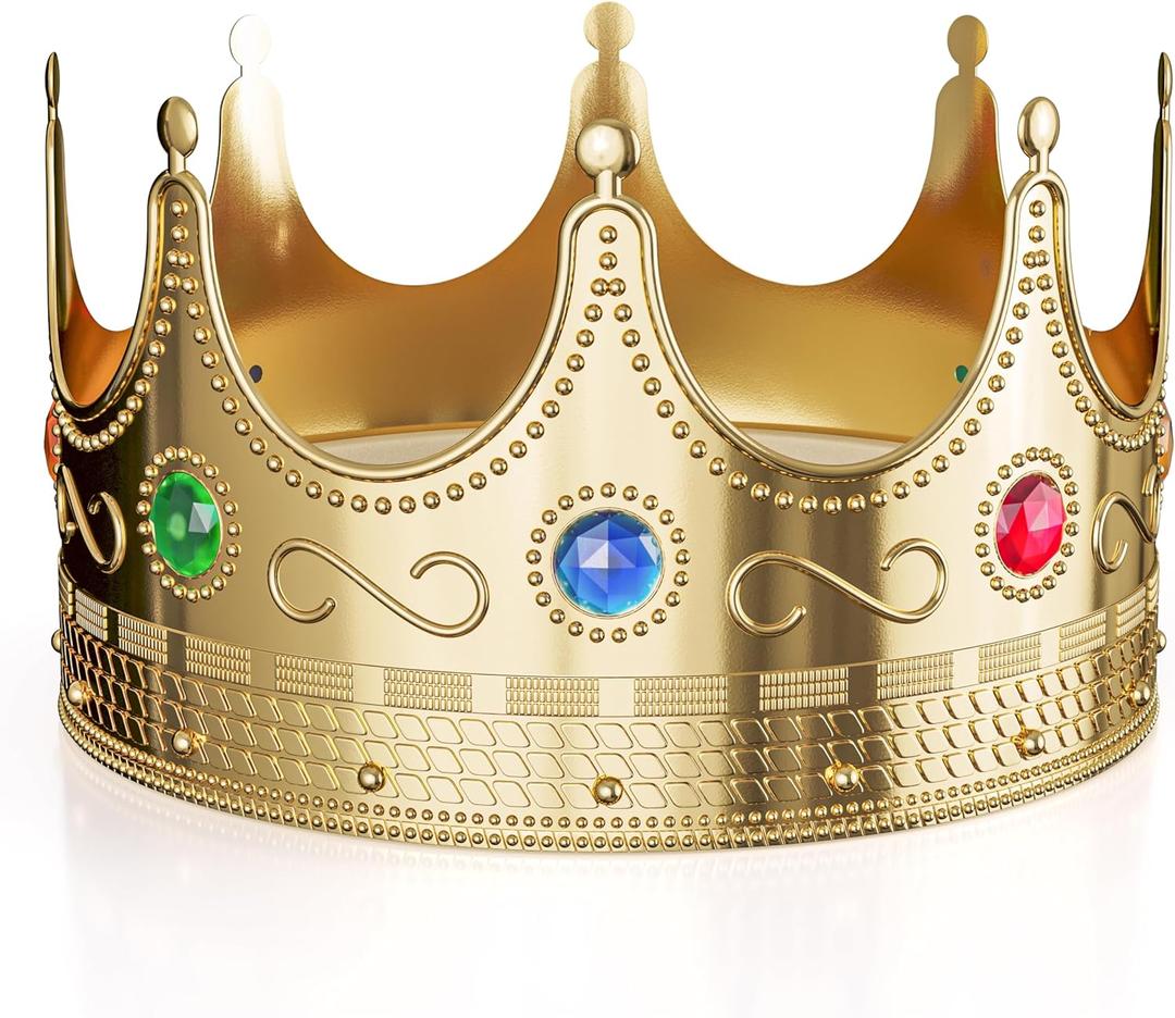 Gold Crown Display Royal Queen and King Crown Luxurious Royal Crowns for Women and Men - 0.75" x 8" Perfect for Parties Prom King Regal Decor & Crowns for Kids Royalty Themed Events