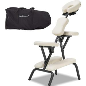 Portable Massage Chair for Tattoo and Spa Foldable Massage Therapy Chair with Adjustable Face Cradle High-Density Cushion Lightweight Design with Carrying Bag Ideal for Salon Use (Cream)
