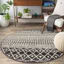 Moroccan Round Rug 3ft, Black Distressed Entryway Rug Non-Slip Circle Rug, Washable Non-Shedding Throw Rugs Indoor Door Mat for Bedroom Bathroom Kitchen Laundry Room Nursery