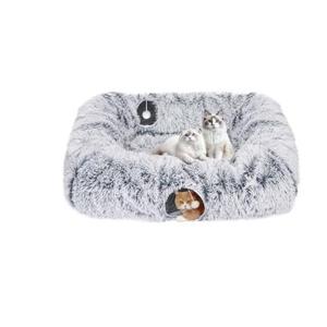 Extra Large Cat Tunnel Bed, 4 Ways Tunnels for Indoor Cats, Multi-cat Family Peekaboo Cave & Cat Bed, Plush Cat Donut with Washable Middle Mat, Exit Balls, Pet Play Toy for Kitten Puppy Rabbit
