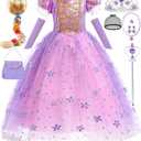 Girls Princess Costume Purple Sequin Dress Toddler Halloween Birthday Party Christmas Outfit with Wig, Size: 7-8 Years