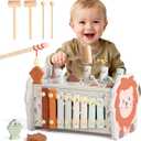 Fajiabao Wooden Montessori Toys for 1 Year Old Boy 4 in 1 Toddler Learning Toys with Number Maze, Pounding Bench, Xylophone, Fishing Game Baby Sensory Toys Birthday Gifts for 1+ Year Old Boys & Girls