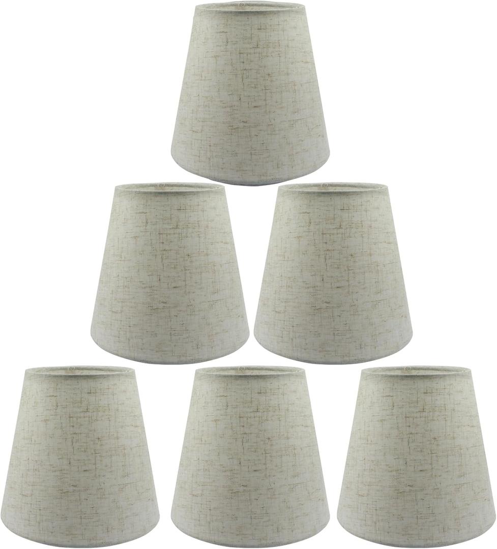 Piutouyar Handmade Chandelier Shades Set of 6, Linen Chandelier Lamp Shades Clip On Small Lamp Shades Replacement(Light Cross Linen)