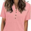 Womens Summer Tops Short Sleeve Shirts Business Casual Outfits Trendy Fashion Beach Vacation Clothes 2025 (X-Large, Coral Pink)