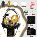 MiniInflat Graduation Pull Money Balloon Box with 12 Pcs Black Gold Balloon for Cash Gift Graduation Party Decor Class of 2026 Graduates Gifts for High School College Send off Party Supplies