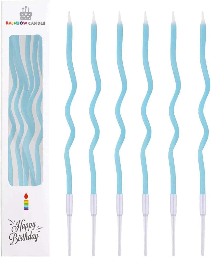 Cwise 24 Count Twisty Birthday Candles Spiral Birthday Cake Candles with Holders Light Blue Colors Cake Candle for Birthday, Party and Cake Decoration (Blue)