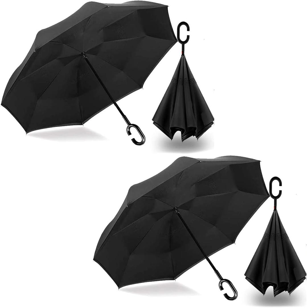 MRTLLOA 40/49/56 Inch Oversize Windproof Inverted Reverse Upside Down Umbrella, Golf Size Rain Umbrella, Double Layer, C-Shaped Handle for Men, Women and Kids