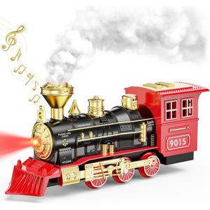 Hot Bee Train Toys Train Steam Locomotive Engine Toy, Smoke, Lights & Sounds, for 3 4 5 6 7+ Year Old Kids