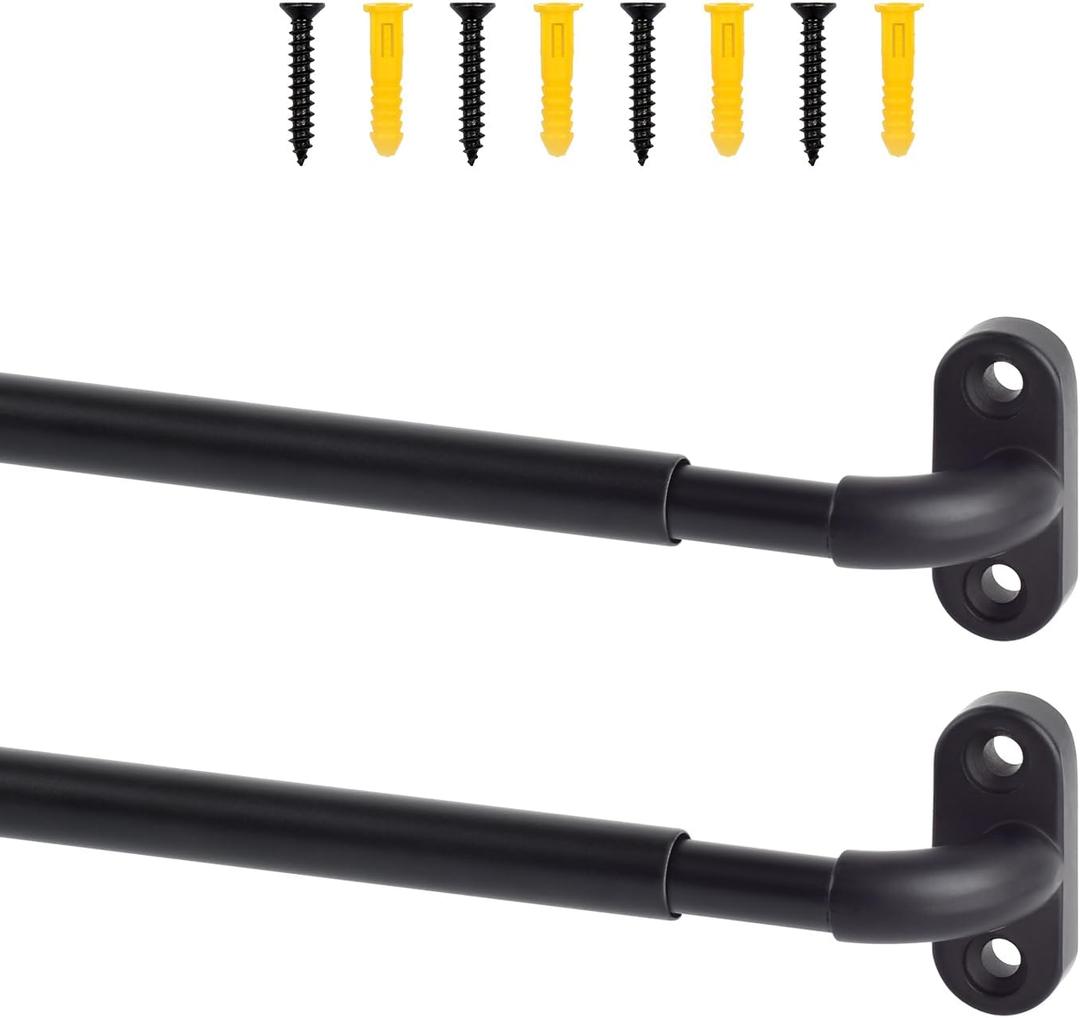 TYRON 2 Pack Screwed Sash Curtain Rod Adjustable 18-30 Inch, 3/8 In. Diameter, French Door Curtain Rods (Black)