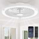 LEDIARY 20" Bladeless Ceiling Fan with Light,Low Profile LED Ceiling Fans with Remote & Smart APP Control,Modern Enclosed Flush Mount Fandelier with Timming,6 Speed,3000-6000K,Bedroom,Kids Room-White