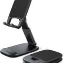 Lamicall Foldable Phone Stand for Desk - Height Adjustable Cell Phone Holder Portable Cellphone Cradle Desktop Dock Compatible with iPhone 16 15 14 13 Pro Max Mini, 12 11 XR X 8 Plus SE, Smartphone (1-Black)