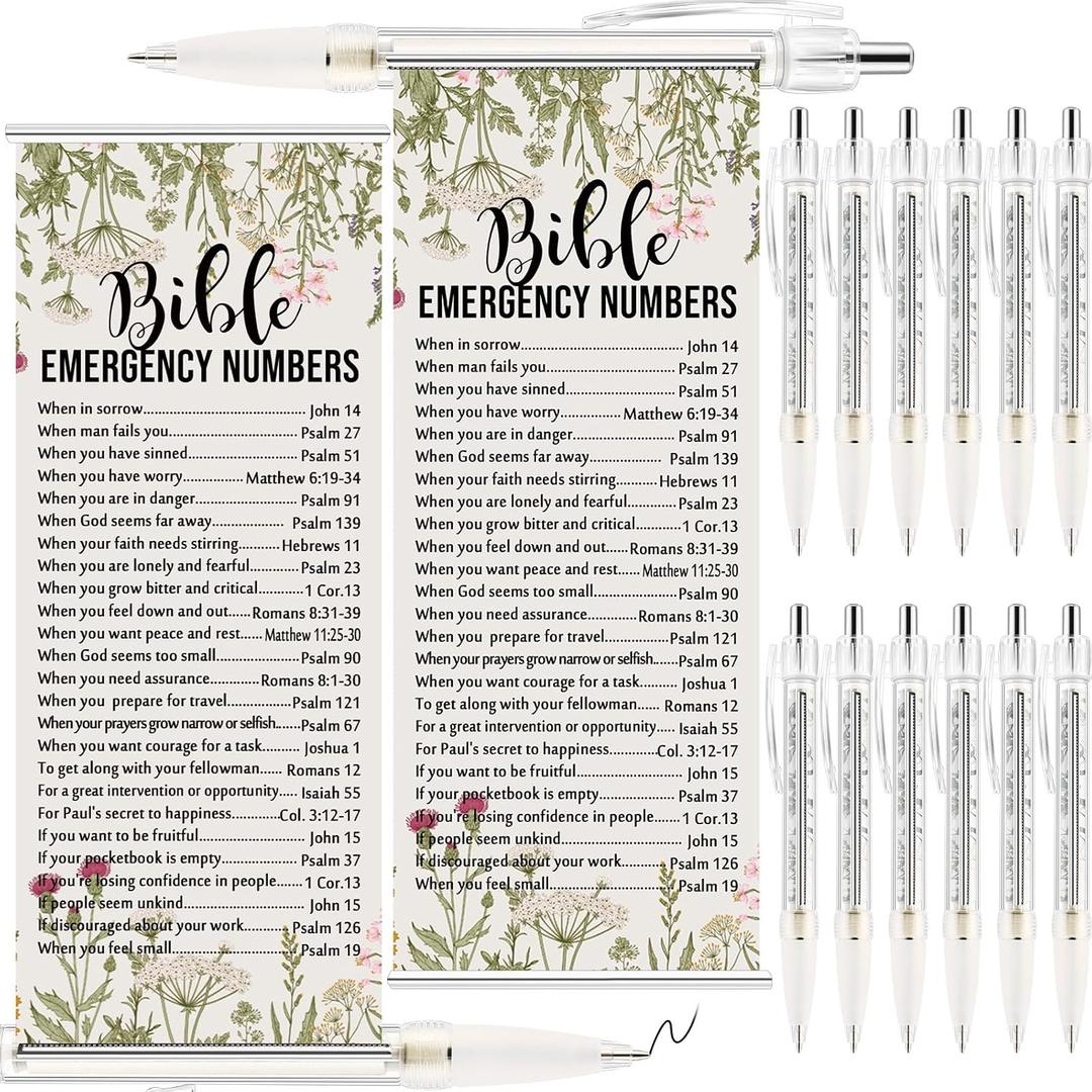 25 Pack Christian Gifts for Women Men, Bible Verse Pens Bulk, Religious Gifts, Bible Emergency Numbers Pens for Church, Sunday School Study, VBS, Women Ministry
