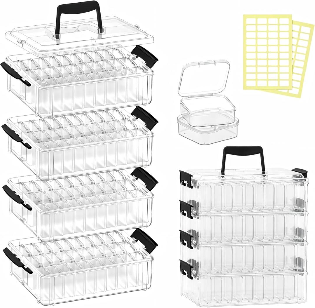 Bead Organizer Box 120 Pcs, 4-Tier Large Capacity Stackable Bead Storage Containers, Portable Plastic Craft Organizers for Jewelry Making, Bracelets, DIY, Nail Art Charms