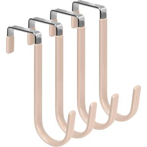 FYY Over the Door Hooks, 4 Pack Door Hangers Hooks with Rubber Prevent Scratches Heavy Duty Organizer Hooks for Living Room, Bathroom, Bedroom Hanging Clothes, Towels, Hats, Coats, Bags Nude (Short)