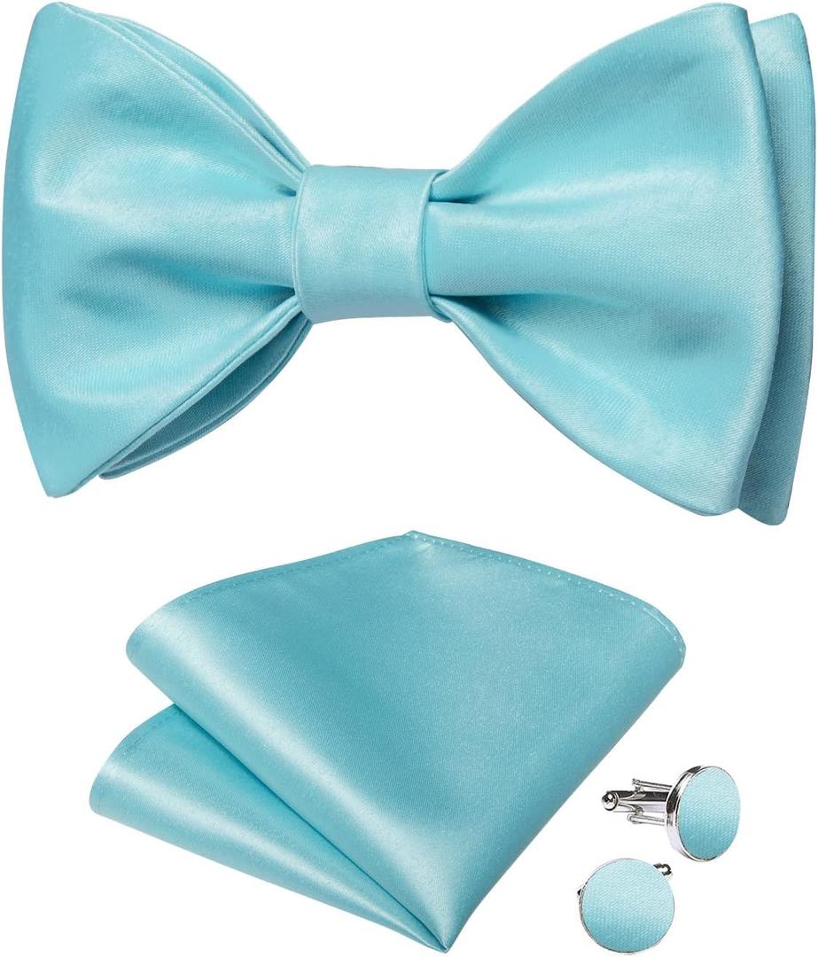 DiBanGu Mens Silk Self Bow Ties,Woven Solid Bowtie and Pocket Square Cufflinks Set for Men Tuxedo Wedding