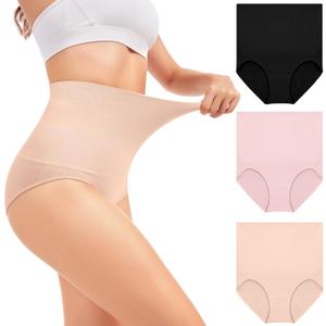 OVRUNS Tummy Control Shapewear Panties for Women High Waisted Compression Underwear C Section Postpartum Full Coverage Briefs (Large, Black/Pink/Nude)
