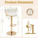 VECELO Bar Stools Set of 2, Adjustable Barstools Counter Height Stools with Back and Arm, Velvet Woven Kitchen Island Stools w/Gold Metal Leg & Base, 360 Swivel Bar Chair for Pubs Dining Room, White