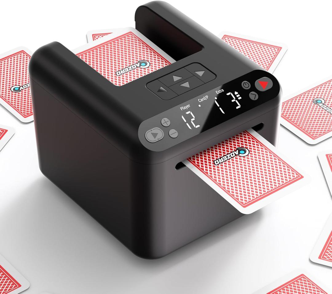 ADZERD Automatic Card Dealer Machine - Rechargeable for 1/2/3 Decks, 1-12 Players, Adjustable Dealing Distance, Quiet, 360 & 180 Rotation, Compatible with Poker, UNO, Bridge, Blackjack & More