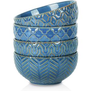 Sureasy Ceramic Ice Cream Bowls Set of 4-12 oz Blue Small Dessert Bowls for Kitchen, Perfect for Rice, Fruit, and Sauce, Microwave & Dishwasher Safe (4.6 inch)