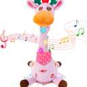 Dancing Talking Giraffe Toy, Stuffed Animal Baby Toy Repeating What You Say, Glowing Musical Electronic Giraffe Gifts for Toddlers 1-3 Years Old (Purple Giraffe)