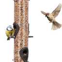 ERYTLLY Metal Bird Feeders - Tube Feeder for Wild Birds, 1.4mm Thick Transparent Tube, Squirrel Proof Hanger (Coffee-Metal 6 Feeding Ports)